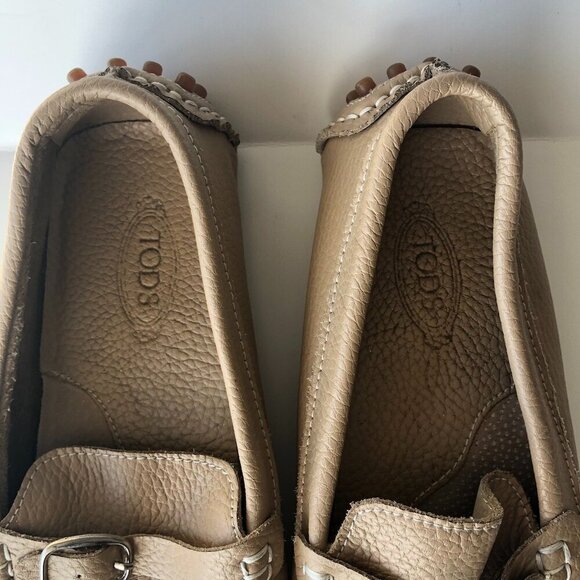 TODS Women's driving shoes pebbled leather, buckle Tan Natural Beige EU 37 US 7 - Picture 3 of 16